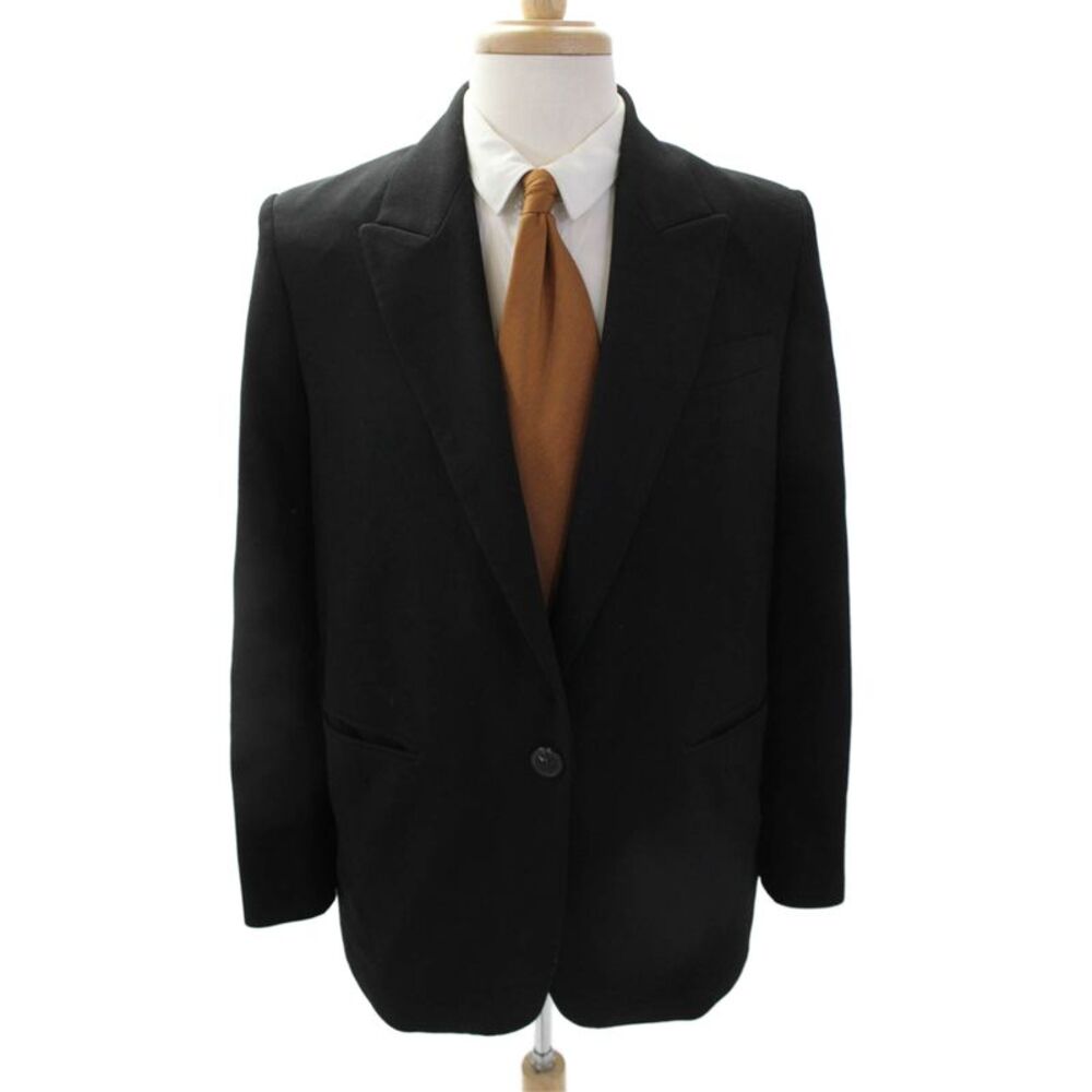 Zara Mens Single Button Pointed Lapel Blazer Jacket Black Size Small